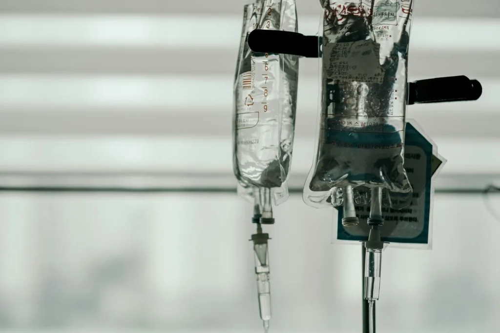 IV bags hanging in a hospital